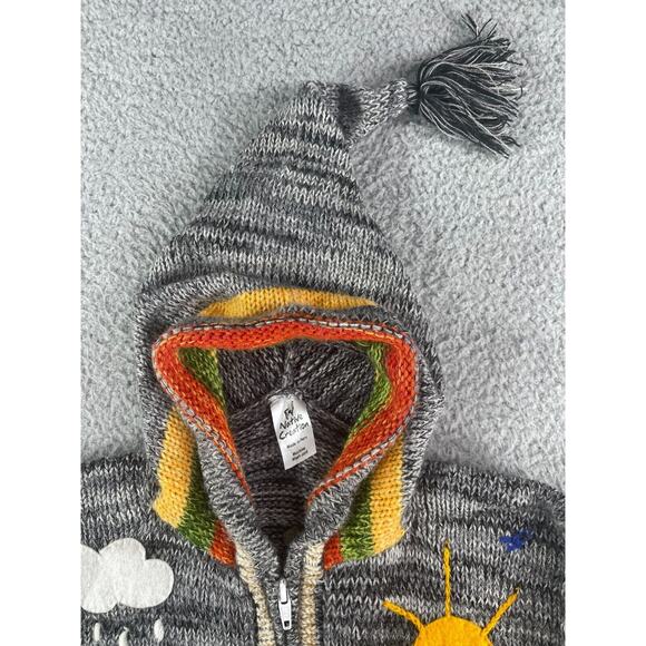 Native Creation Peruvian Hoodie Boys XS Sweater Knit Full Zip Animals Weather - Picture 3 of 12